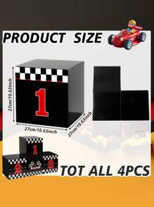 4 piezas de 27*27cm Cajas de fondo para fiesta de carreras de coches, diseño de podio a cuadros negros y blancos, decoración de fiesta de cumpleaños con tema de carreras, cajas con diseño de bandera de carreras, accesorios de fiesta de cumpleaños, decoración de fondo para fotos de autos de carreras