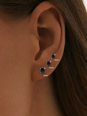 1Pair 925 Sterling Silver Birthstone Stud Earrings For Women Tiny Square Stud Earrings For Multiple Piercings Different Sizes Stud Earrings 4mm 5mm 6mm