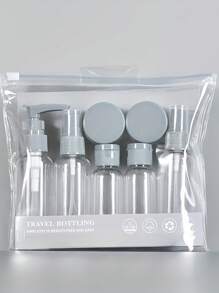 1 pièce/7 pièces Bouteilles de voyage, Ensemble de bouteilles rechargeables avec sac de toilette, conteneur de liquide vide, bouteille de distribution de liquide étanche, sac cosmétique de transport, pot de crème, accessoires de voyage, kit de bouteilles de voyage, Ensemble de contenants de toilette portables étanches, Contenants cosmétiques de taille cabine en PP transparent pour lotion, shampoing, crème, savon avec sac portable, Kit de bouteilles de voyage avec Escarpins