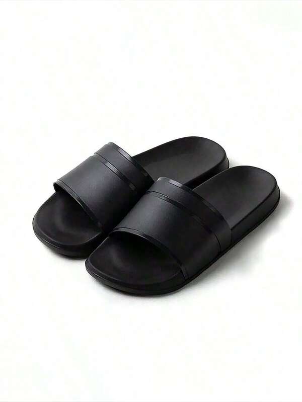 Disney Men's Simple Strap Slide Slippers, Quiet Indoor Home Slip Resistant Bathroom Bathroom Solid Color Sandals