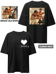 定制女士休闲宽松T恤，个性化图案设计，上传您的照片/情侣照片/宠物照片，自定义姓名/文字