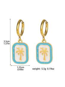 1 par de pendientes colgantes de árbol de coco de acero de titanio, pendientes de moda y versátiles, apropiados para uso diario y salidas para mujeres