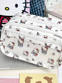 Sanrio 1 PC Genuine Sanrio Hello Kitty Pencil Case - Cute Canvas Large Capacity Organizer With Zipper Closure, Stylish For Daily Office Supplies, Large Capacity Case | Charming Aesthetic | Quality Zipper Feature, Cute Pencil Case , Back To School Gifts