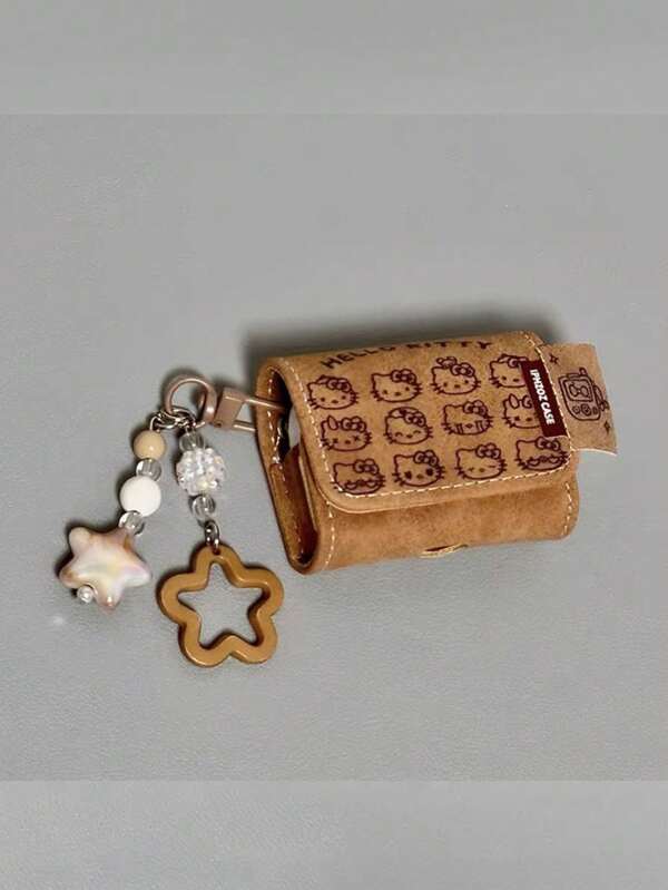 Sanrio 1pc Retro Cartoon Checkered Bow Kitty, Luxurious Leather Earphone Case, With Anti-Loss Lanyard, Compatible With Apple Earphone Case 1/2/3/4/Pro/Pro2(Nd)/Pro3(Rd)