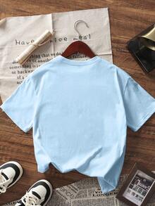 Navy Blue Short-Sleeved Crew Neck T-Shirt With "Bro" Football Print For Pre-Teen Boys, Summer Sports T-Shirt For Football-Loving Pre-Teen Boys - 淺藍色 - 查看 3
