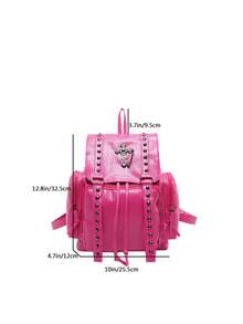 手工制作的千禧年 Y2K 软皮背包、哥特式十字架和链条装饰、工作包 - 玫紅色 - 查看 11