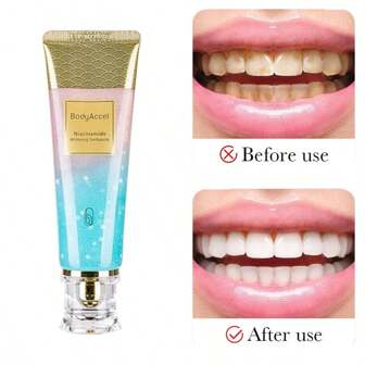 2 件装|1 件优质烟酰胺美白牙膏，清新口气，温和清洁，彩虹色，美白牙齿，深层清洁牙渍，旅行和居家必备