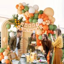 113pcs Little Cutie Orange & White Balloon Arch Set, With Sage Green, Orange, Nude & White Balloons, Suitable For Birthday Party, Baby Shower, Boy/Girl, Kids, Infants, Gender Reveal, Wedding, Room & Party Decorations