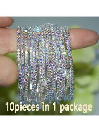 10 pezzi Braccialetto elastico con strass, braccialetto elastico classico con strass multicolore come monile per polsino da donna