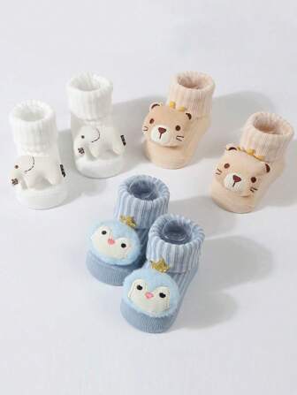 3 pares de calcetines de personajes 3D de bebé y niño pequeño con estampado de personajes de dibujos animados