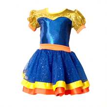 vestido para niñas con moño dulce con estilo de lentejuela - azul/naranja/amarillo - Ver 3