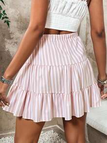 Falda Corta Rayas Volantes Lazo - Beis - Ver 3