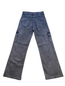 calça feminina wide leg do  10 ao 16 preta com bolso cargo - Cinza Claro - Visão 3