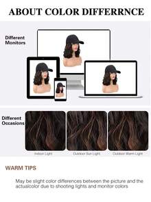 女士假发帽 假发帽 带卷发接发 波浪发可调节棒球帽假发 - 彩色 - 查看 7