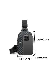 Sac de poitrine en PU mode classique pour hommes, mini portefeuille, porte-clés, organiseur de téléphone. Sac banane décontracté pour le travail, les week-ends, les voyages, le camping, la remise en forme d'été, les vacances - Noir - Voir 6