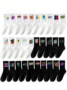 5/10 pares de estilo aleatorio de calcetines de media caña unisex con diseño de grafiti en blanco y negro para parejas, calcetines casuales para mujer, calcetines cómodos, transpirables y sencillos para deportes, baloncesto, fútbol, negros, blancos, calcetines para parejas, que absorben la humedad, antibacterianos y antiolor, adecuados para negocios y tiempo libre, deportes al aire libre, running