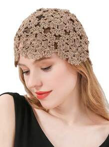 1 Stück handgefertigte atmungsaktive, gehäkelte Damenmütze mit Blumen- und Strass-Dekor, eleganter und leichter vintage gestrickter Beanie-Hut, modischer und vielseitiger Stil und Farbe werden zufällig versendet, für Frühling/Sommer