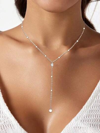 1 Stück modische, sexy Halskette mit Y-förmiger Diamantfassung und Kugelkette für Frauen, glamouröse, glänzende Silberhalskette mit Diamantfassung für Mädchen, wunderschöner Partyschmuck für Frauen, Urlaubskette für Frauen, geeignet für Partys und als Geschenk für Mütter