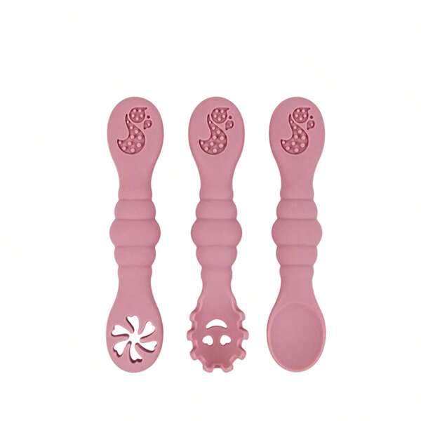 3pcs/Set Baby Feeding Spoons, 3 Styles, Chewable Silicone Infant Spoons, Baby Food Spoons, Self-Feeding Set, Training Spoons, Soft Silicone Head Spoons, Suitable For 6 Months And Above, Baby Gift