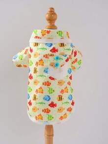 1 件透气宠物狗衬衫，带有可爱的海洋动物印花设计和口袋，适合夏季贵宾犬、泰迪犬和其他宠物狗 - 橄欖綠 - 查看 5