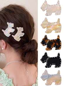 Agrafe de păr cu strasuri de cristal cu design drăguț de câine pentru femei, accesoriu de vară din material acetat delicat, potrivit pentru ținute casual de stradă și purtare zilnică, clemă cu gheare plate, agrafă de păr, gheare de păr