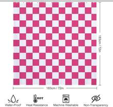 Checkered Shower Curtain, Hot Pink Shower Curtains For Bathroom, Cute Retro Checkerboard Shower Curtain Vintage Aesthetic, Machine Washable Fabric Shower Curtain, 72''x72'' - 玫紅色 - 查看 8