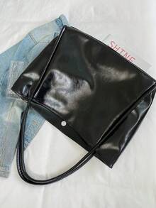 新款柔软皮革大容量手提包，适合课堂和通勤使用，独特的单肩腋下设计 - 黑色 - 查看 6