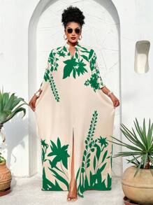 BIUBIU Women's Plus Size Spring/Summer Sunshine/Plant Element Printed Shoulder Length Loose Arabic Front Mid Slit Long Skirt, Is An Important Fashion Item For Spring Vacation