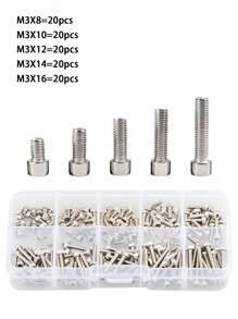 Set de 100 piezas de tornillos de cabeza cilíndrica de acero inoxidable 201 con cabeza hexagonal, M3/M4/M5, pernos con cabeza hexagonal, tuercas, rosca completa métrica, con caja de almacenamiento