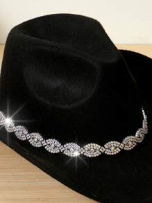 1 pieza Sombrero de vaquero negro de poliéster con adornos de strass para fans de la moda occidental