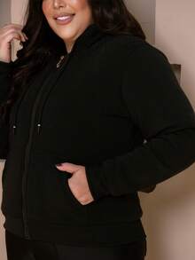 PLUS SIZE WOMEN'S BLOUSE WITH ZIPPER, POCKETS AND FUR - Champagne - View 4