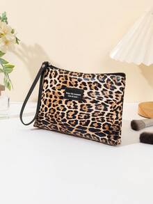 1pc Leopard Print PU Leather Makeup Bag, Portable Handbag Cosmetic Organizer,Pouch,Makeup Pouch,Travel Essential - Multicolor - View 2