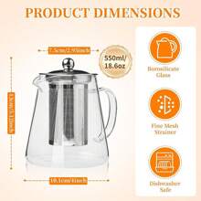 Glass Teapot With Stainless Steel Infuser, Borosilicate Tea Kettle, Clear Tea Maker For Loose Leaf Tea (550ML)