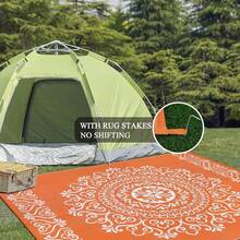 Waterproof Outdoor Rug, Reversible Plastic Straw Patio Camping Rug, Indoor Outdoor RV Mat Carpet For Deck, Camper, Porch, Balcony, Backyard, Picnic - Orange - View 7