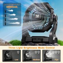 Portable Camping Fan With LED Light - 20000mAh Rechargeable Battery, Adjustable 270°/360° Design For Tents, Travel, And Outdoor Use,Travel Essentials Hand Held Fan,Portable Fans - màu đen - Xem 4