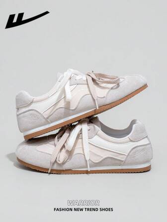  1 双 WARRIOR 女式厚底系带软底休闲运动鞋，圆头低跟防滑纯色优雅软底户外/通勤鞋适合学生，夏季