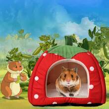 1pc Small Animal Hideaway Bed (New Larger Size, Suitable For Cats Up To 2kg), Warm Wool Cushion Cup Washable Winter Sleep House, Suitable For Small Pets/Ferrets/Hedgehogs (Strawberry Style), Available In Multiple Colors - Multicolor - View 2