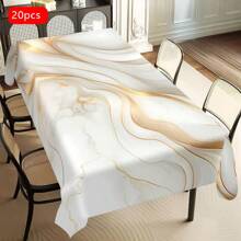 1/20pcs Elegant White Marble Tablecloth With Golden Stripe Design – Rectangular Polyester Table Cover For Dining, Parties, Weddings, And Outdoor Decor – Perfect Gift For Home Styling, Smooth Finish Fabric