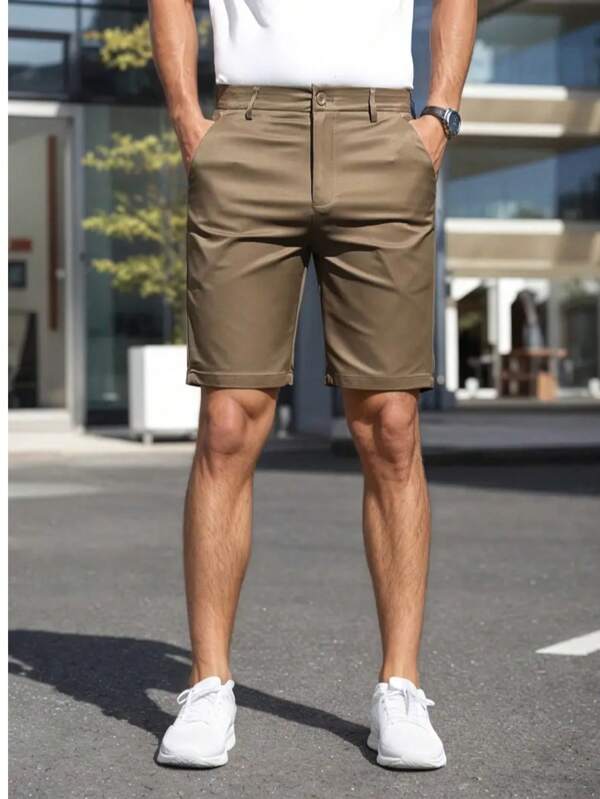 Men's Fashion Golf Casual Outdoor Suit Shorts, Breathable Durable Versatile Knee-Length Shorts, Solid Color Men's Shorts