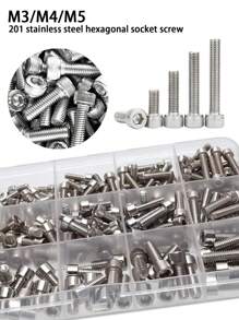 Set de 100 piezas de tornillos de cabeza cilíndrica de acero inoxidable 201 con cabeza hexagonal, M3/M4/M5, pernos con cabeza hexagonal, tuercas, rosca completa métrica, con caja de almacenamiento
