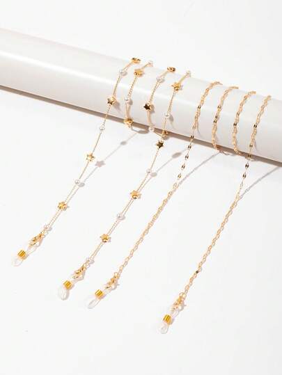2pcs Fashion Star & Faux Pearl Decor Sunglasses Chain, Metal Glasses Strap Eyeglass Holder, Women Glasses Lanyard, Can Also Be Used As Mask Strap
