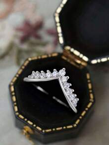 1 Pieza Anillo en forma de v con gotas de agua con brillo, anillo de boda de mujer en plata de ley 925, anillo de compromiso, anillo de eternidad, regalo de joyería fina