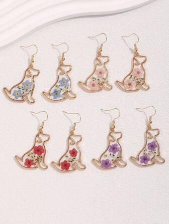 1 paire de boucles d'oreilles pendantes en forme d'animal en résine avec fleurs séchées, convient pour le port quotidien des femmes