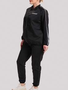 1 Set Traje Sauna Talla Grande para Mujeres, Conjunto de Sudadera y Pantalones para Gimnasio, Entrenamiento y Ejercicio - Negro - Ver 3