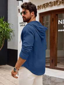 Sudadera con capucha de algodón y lino para hombre, de manga larga, ligera, suave y transpirable, con botones, camisa casual de moda para diario, ir al trabajo o de vacaciones a la playa