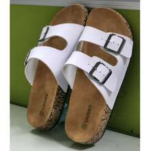 Chinelos casuais, sandálias para atividades ao ar livre, sapatos de praia, chinelos confortáveis de cortiça macia, chinelos rasos