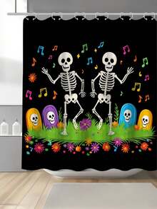 1 件万圣节跳舞骷髅和音符卡通数码印花防霉防水秋季浴帘，12 个塑料挂钩和金属索环，耐用坚固的浴室配件