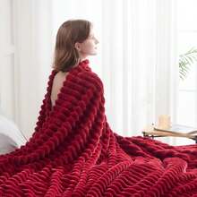 Super Soft King Blanket Pink Premium Silky Flannel Fleece 3D Ribbed Jacquard Lightweight Bed Blanket All Season Use (Pink Ribbed, King(90"X110")) - 紅肋 - 查看 7