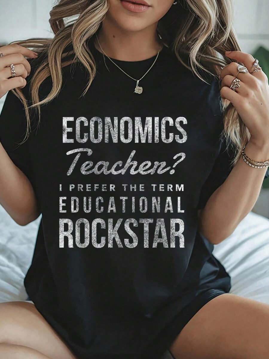 100% Cotton Teachers Tee Shirts T-S Graphic Tees Women - Black - View 1