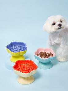 PETSIN 寵物慢進食碗，陶瓷升高貓/狗碗，防噎食，防濺，頸部保護，帶斜口設計，適用於小型犬和貓